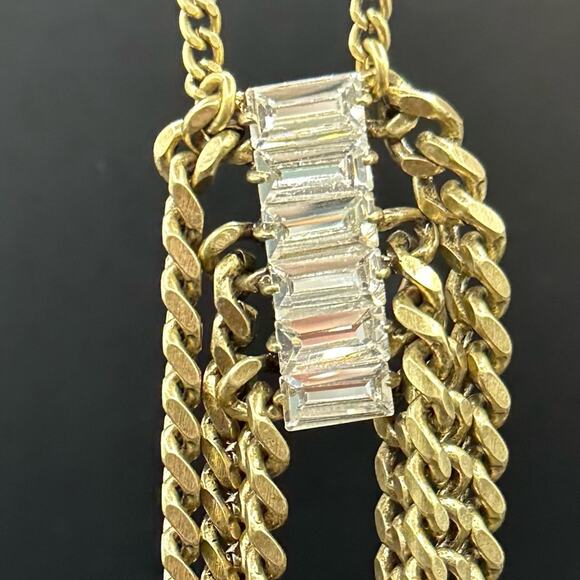 BANANA REPUBLIC Baguette Long Dangling Chain Pendant Necklace Classic Retro - Picture 8 of 12